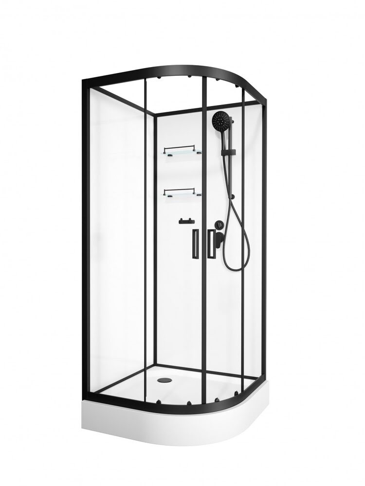 Душевая кабина 100х100х210см Frank F400 Black Без крыши низкий поддон прозрачное стекло/Германия