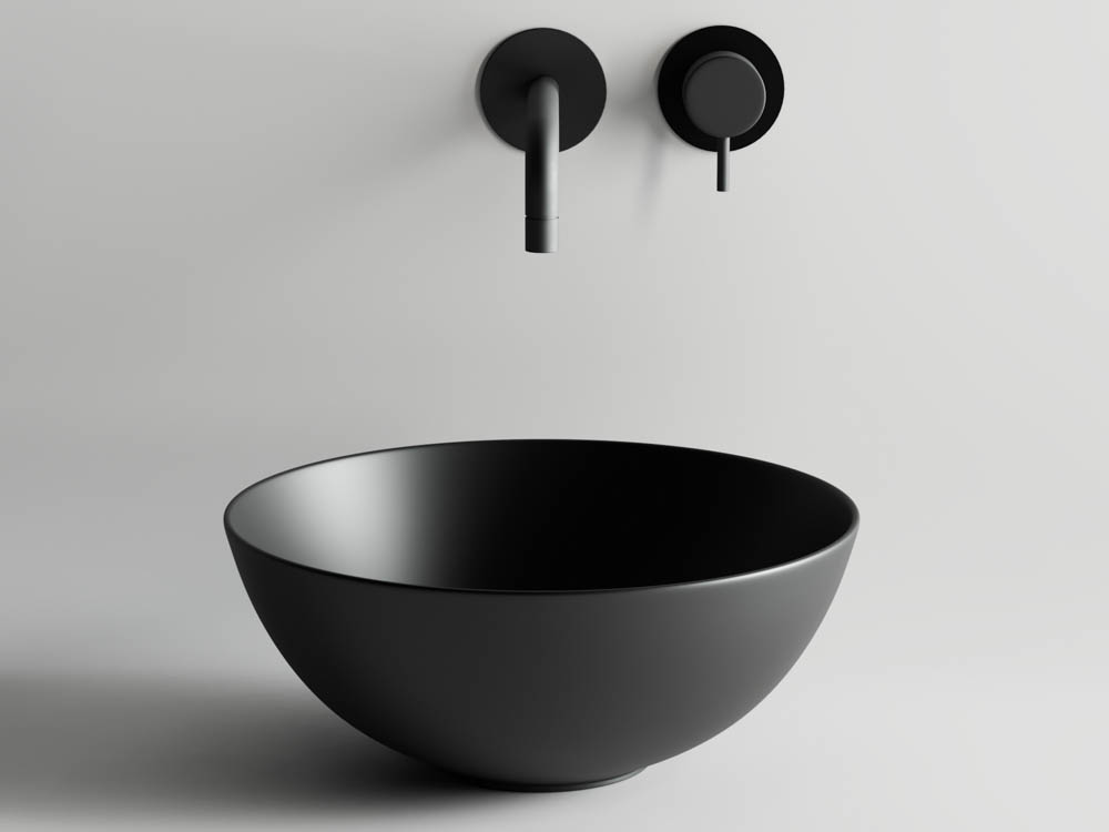 Умывальник 358х358х155мм МАТОВАЯ чаша Element CeramicaNova накладная круглая CN6004 ЧЁРНАЯ/Италия