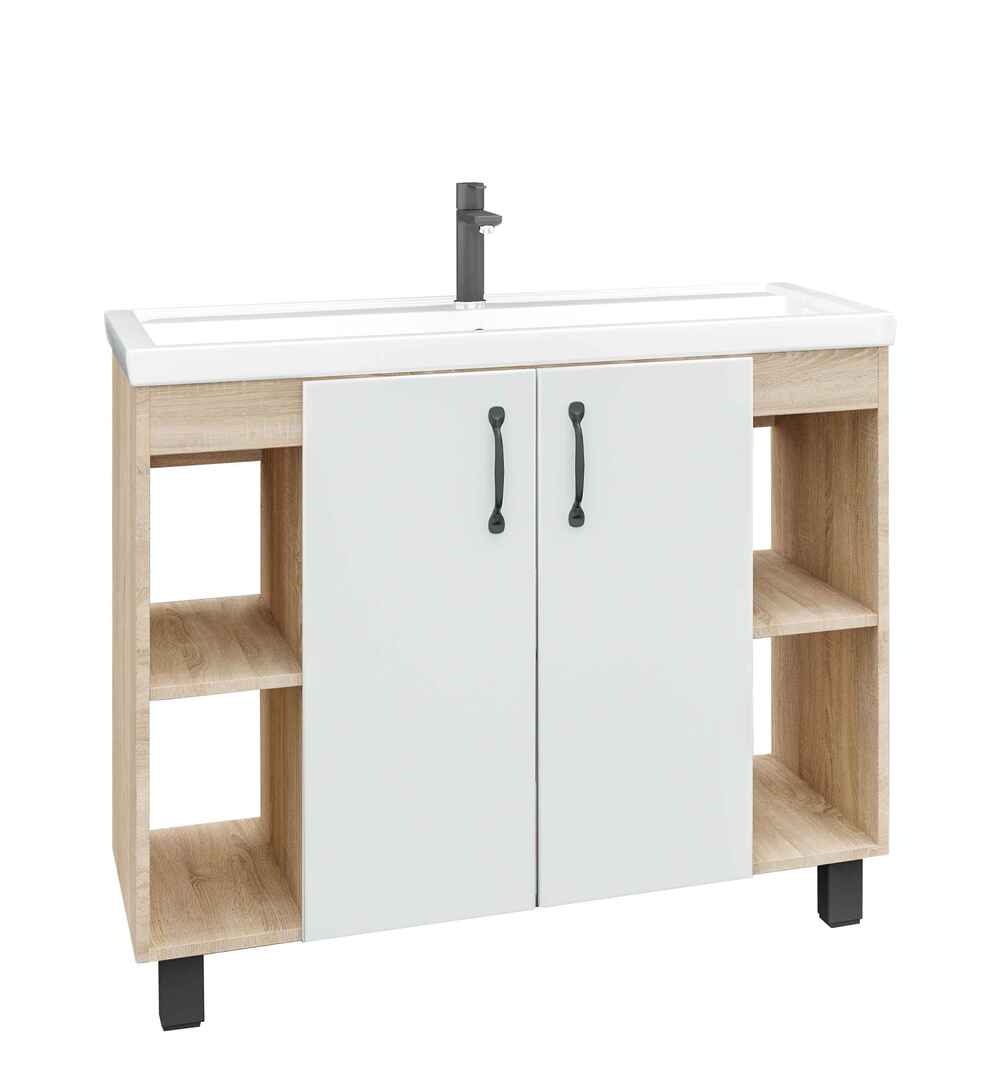 Тумба 100 см Флай Дуб сонома/белая Grossman с умывальником Фостер-100