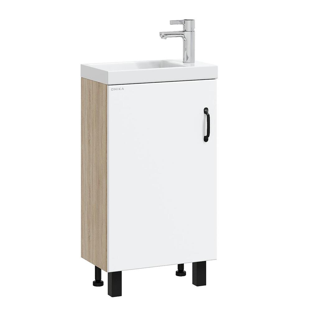 Тумба 45 см ТИМБЕР Белый матовый/дуб сонома с умывальником Фостер-45