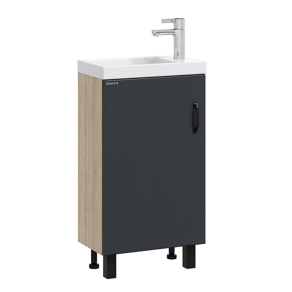 Тумба 45 см ТИМБЕР Серый матовый/дуб сонома с умывальником Фостер-45