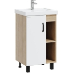 Тумба 50 см ТИМБЕР Белый матовый/дуб сонома с умывальником Фостер-50