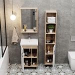 Тумба 50 см ТИМБЕР Белый матовый/дуб сонома с умывальником Фостер-50 — изображение 7