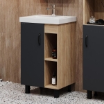 Тумба 50 см ТИМБЕР Серый матовый/дуб сонома с умывальником Фостер-50 — изображение 2