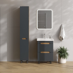 Тумба 50 см Айленд напольная Графит/дуб крафт золотой с умывальником Фостер-50 — изображение 6