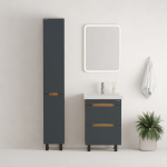 Тумба 50 см Айленд напольная Графит/дуб крафт золотой с умывальником Фостер-50 — изображение 7