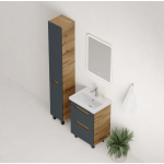 Тумба 50 см Айленд напольная Графит/дуб крафт золотой с умывальником Фостер-50 — изображение 8