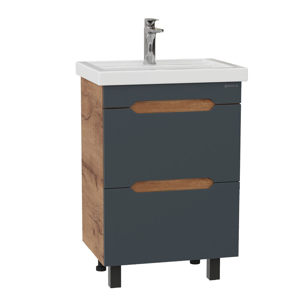 Тумба 50 см Айленд напольная Графит/дуб крафт золотой с умывальником Фостер-50