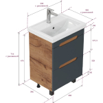 Тумба 50 см Айленд напольная Графит/дуб крафт золотой с умывальником Фостер-50 — изображение 3