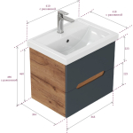 Тумба 60 см АЙЛЕНД подвесная Графит/дуб крафт золотой с умывальником Фостер-60 — изображение 6