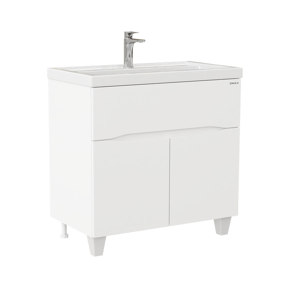 Тумба 80 см СТРИМ напольная белая с умывальником Фостер-80