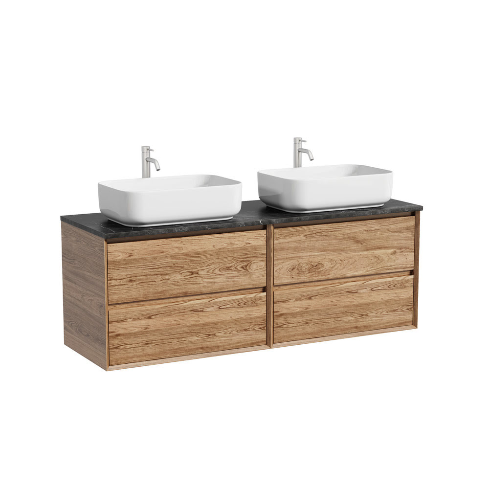 Тумба 140 см Marmi 2.0 Дуб чарльстон ПОДВЕСНАЯ Sancos со столешницей и с раковинами CN5043