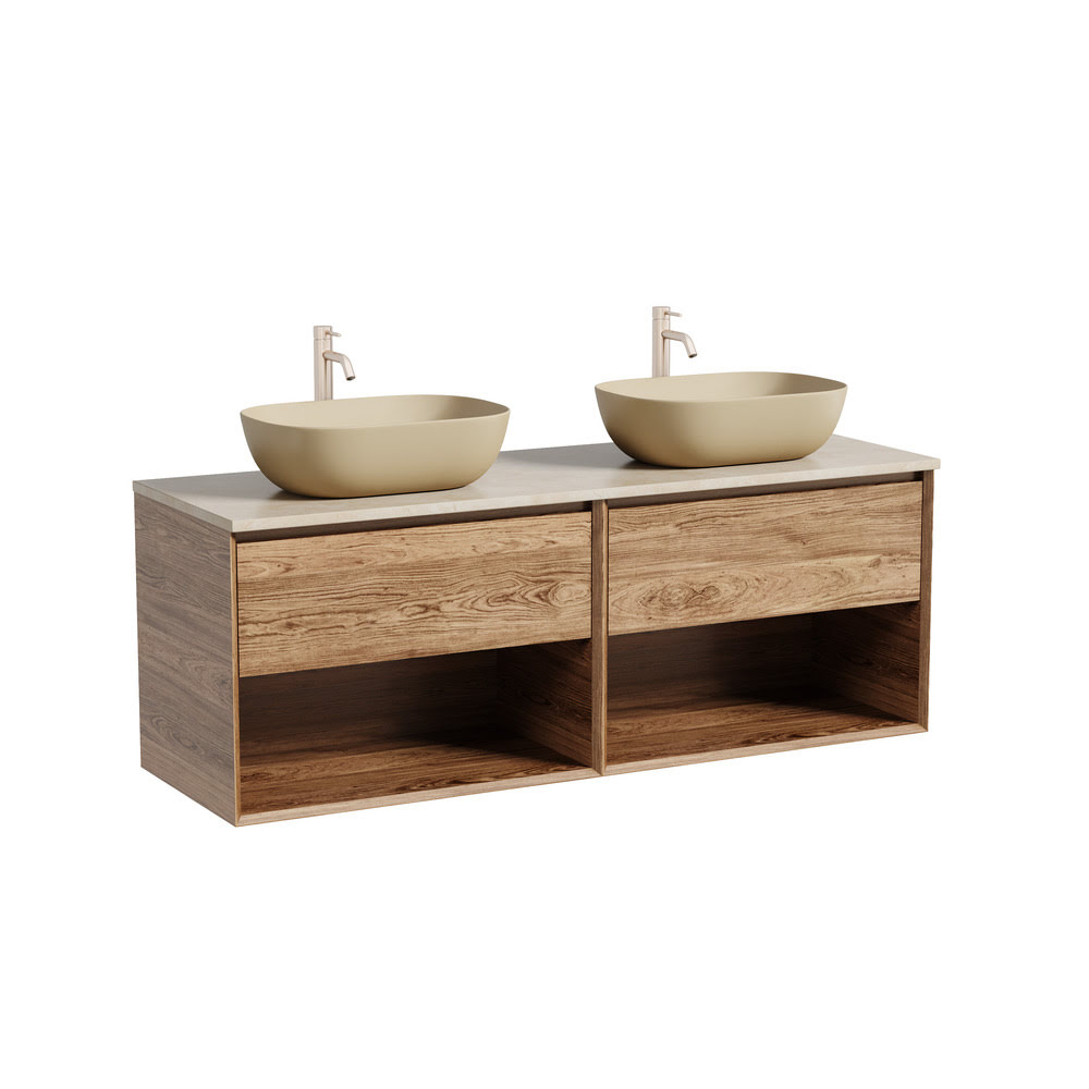 Тумба 140 см Marmi 1.0 Дуб чарльстон ПОДВЕСНАЯ Sancos со столешницей и с раковинами CN6009MC