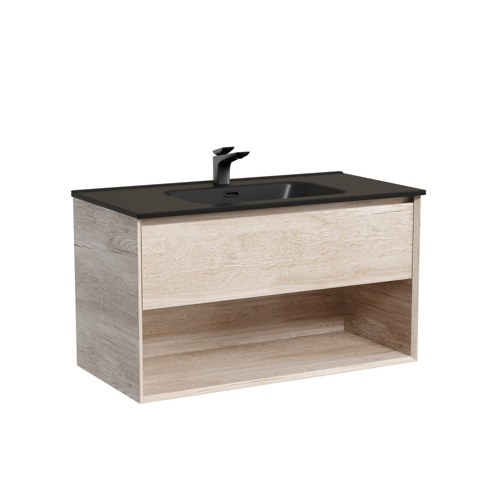 Тумба 90 см Marmi 1.0 Дуб галифакс натуральный ПОДВЕСНАЯ Sancos с умывальником CN7002MB