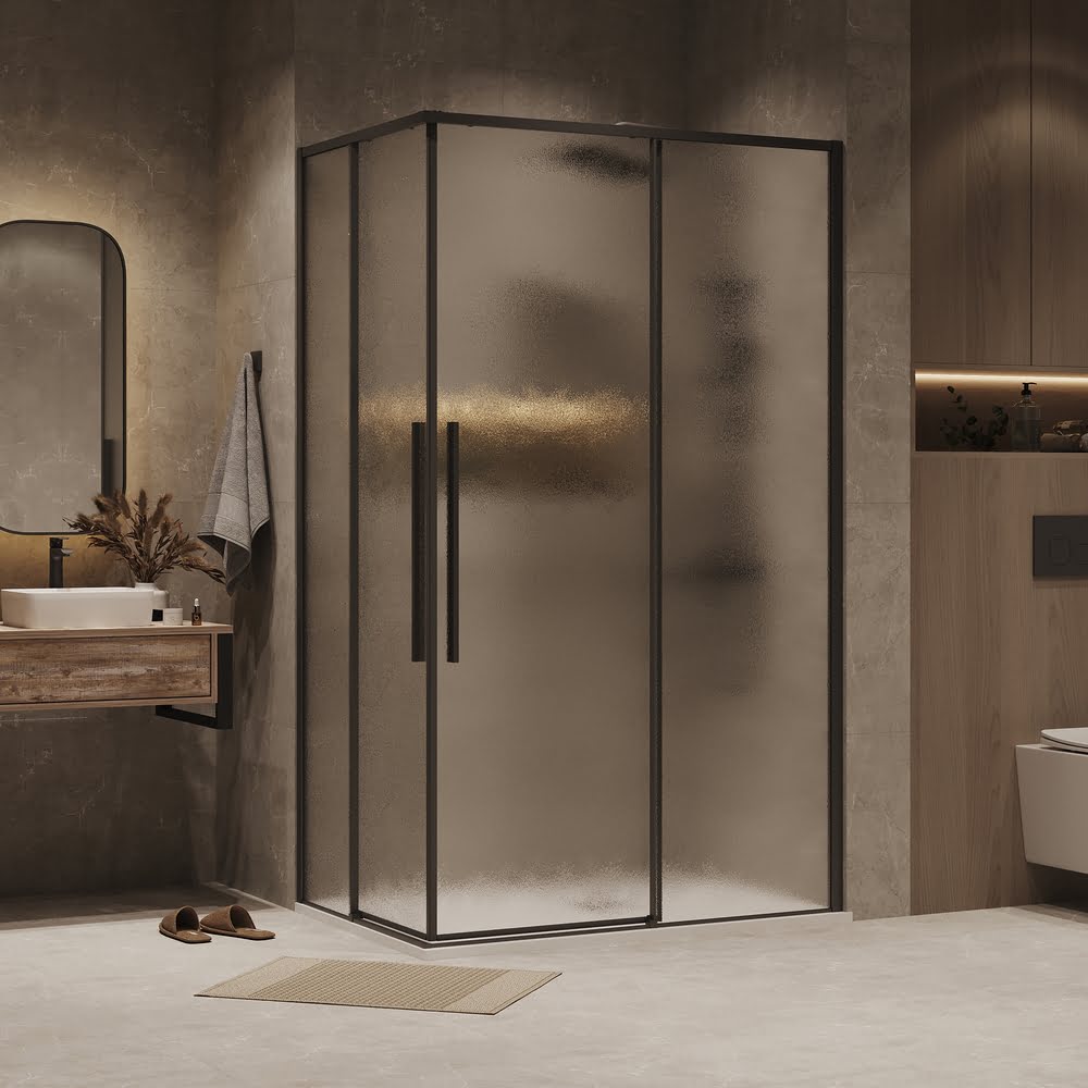 Душевое ограждение 90х70х195см Galaxy Grossman / двери раздвижные / профиль черный матовый / стекло шиншилла