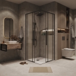 Душевое ограждение 80х80х195см Galaxy Grossman / двери раздвижные / профиль черный матовый / стекло шиншилла — изображение 2