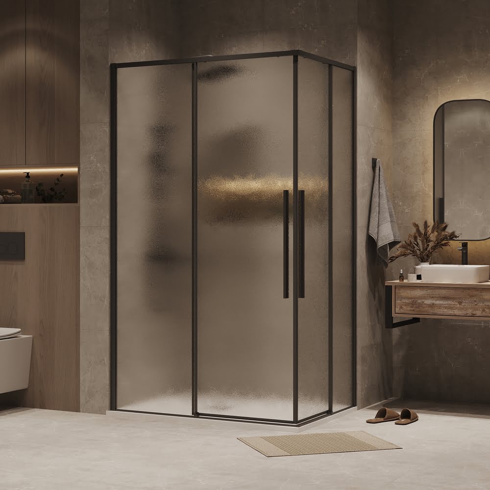 Душевое ограждение 70х110х195см Galaxy Grossman / двери раздвижные / профиль черный матовый / стекло шиншилла