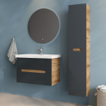 Тумба 80 см АЙЛЕНД подвесная Графит/дуб крафт золотой с умывальником Фостер-80 — изображение 5