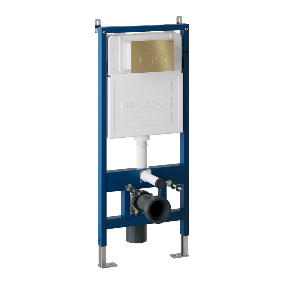 Комплект 2 в 1: инсталляция GROSSMAN 900.K31.01.000+клавиша смыва Style 700.K31.05.32M.32M золотая сатиновая НЕРЖАВЕЙКА /Германия