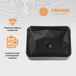 Умывальник 465х350х140мм МАТОВАЯ чаша Orange накладная прямоугольная B02-460MB Чёрная/Германия — изображение 6