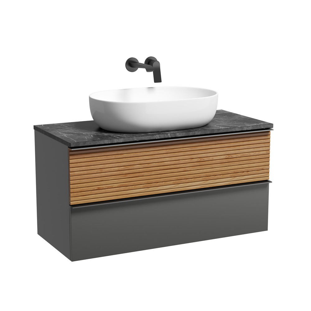 Тумба 100 см Delta Sancos ПОДВЕСНАЯ Дуб красный/графит со столешницей и с раковиной CN6047