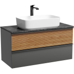 Тумба 100 см Delta Sancos ПОДВЕСНАЯ Дуб красный/графит со столешницей и с раковиной CN5021