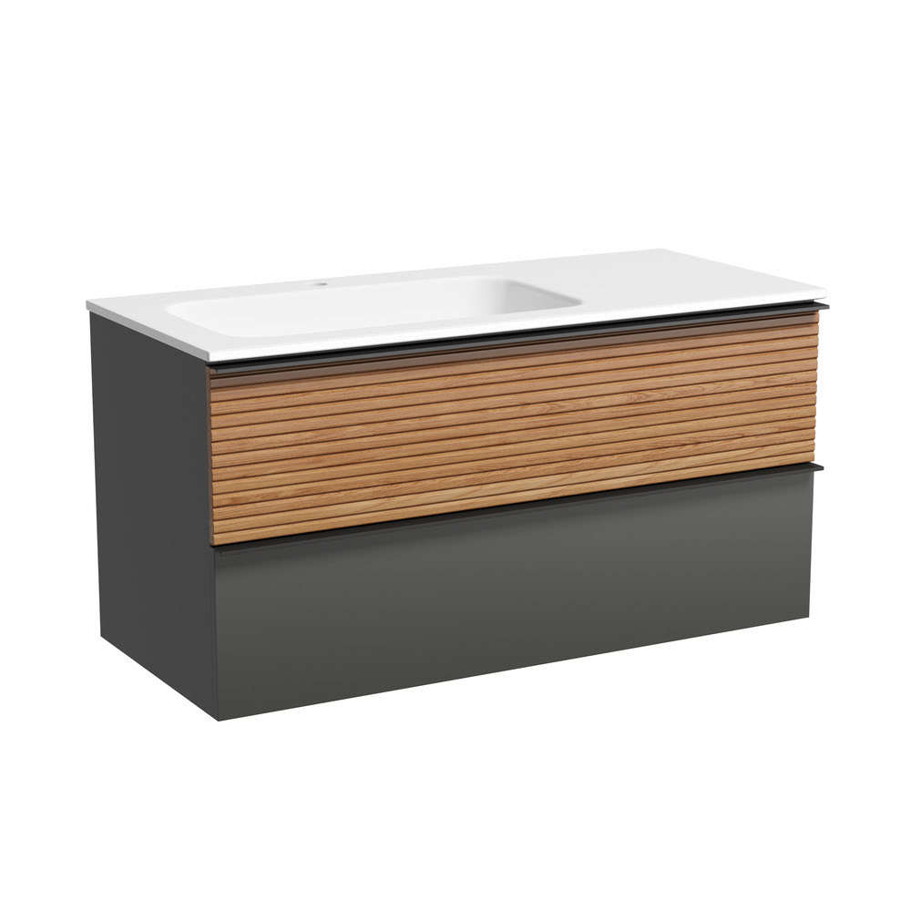 Тумба 100 см Delta Sancos ПОДВЕСНАЯ Дуб красный/графит с умывальником CN7014