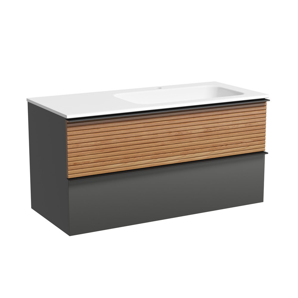 Тумба 100 см Delta Sancos ПОДВЕСНАЯ Дуб красный/графит с умывальником CN7015