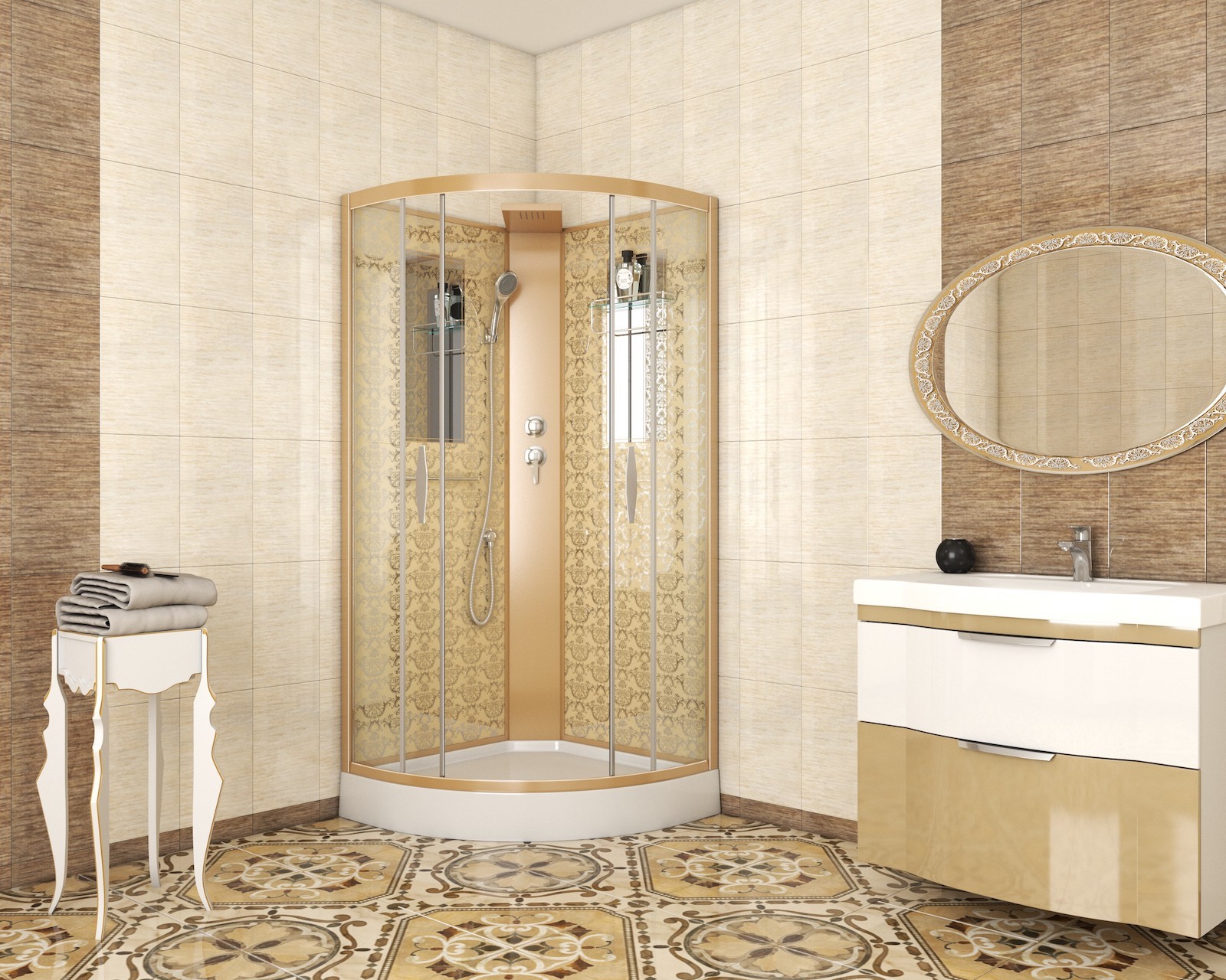 Душевая кабина 90x90 см NIAGARA Luxe NG-7715GBK рисунок ЗОЛОТО без крыши