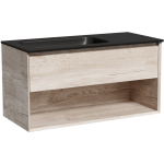 Тумба 100 см левая Marmi 1.0 Дуб галифакс натуральный ПОДВЕСНАЯ Sancos с умывальником CN7014MB