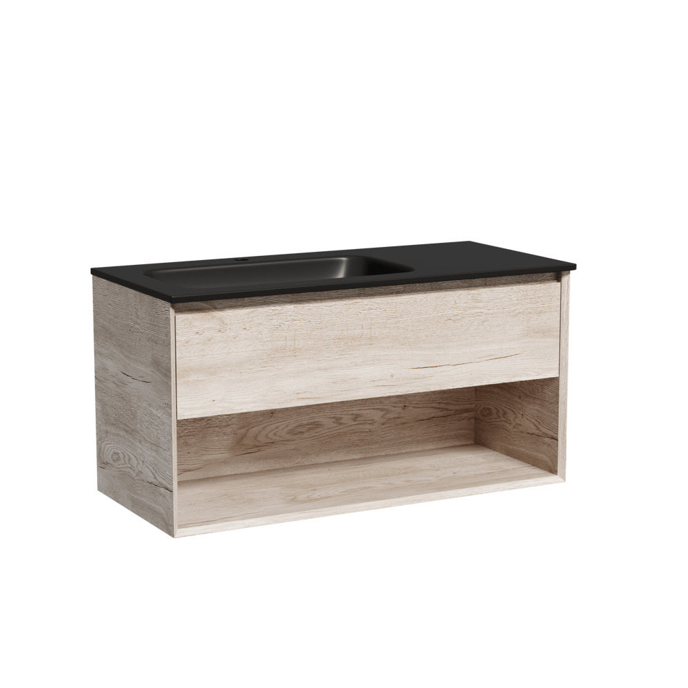 Тумба 100 см левая Marmi 1.0 Дуб галифакс натуральный ПОДВЕСНАЯ Sancos с умывальником CN7014MB