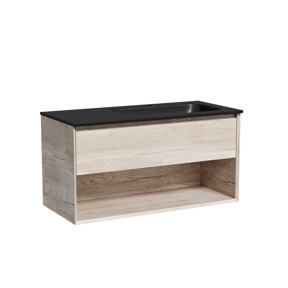 marmi-1.0_mr1.0100reg_black Тумба 100 см правая Marmi 1.0 Дуб галифакс натуральный ПОДВЕСНАЯ Sancos с умывальником CN7015MB — изображение 1