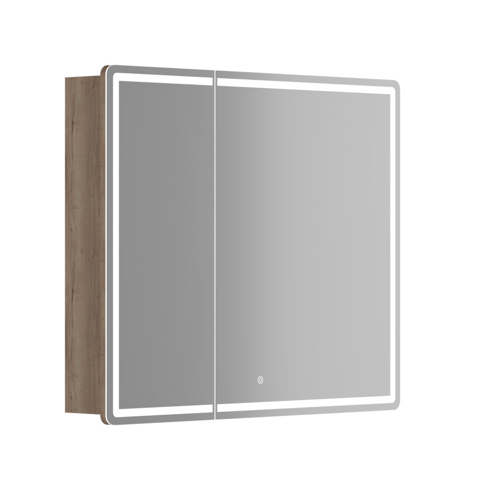 Зеркальный шкаф 890х740х150мм SANCOS Mirror с LED-подсветкой Дуб галифакс Правый/Италия