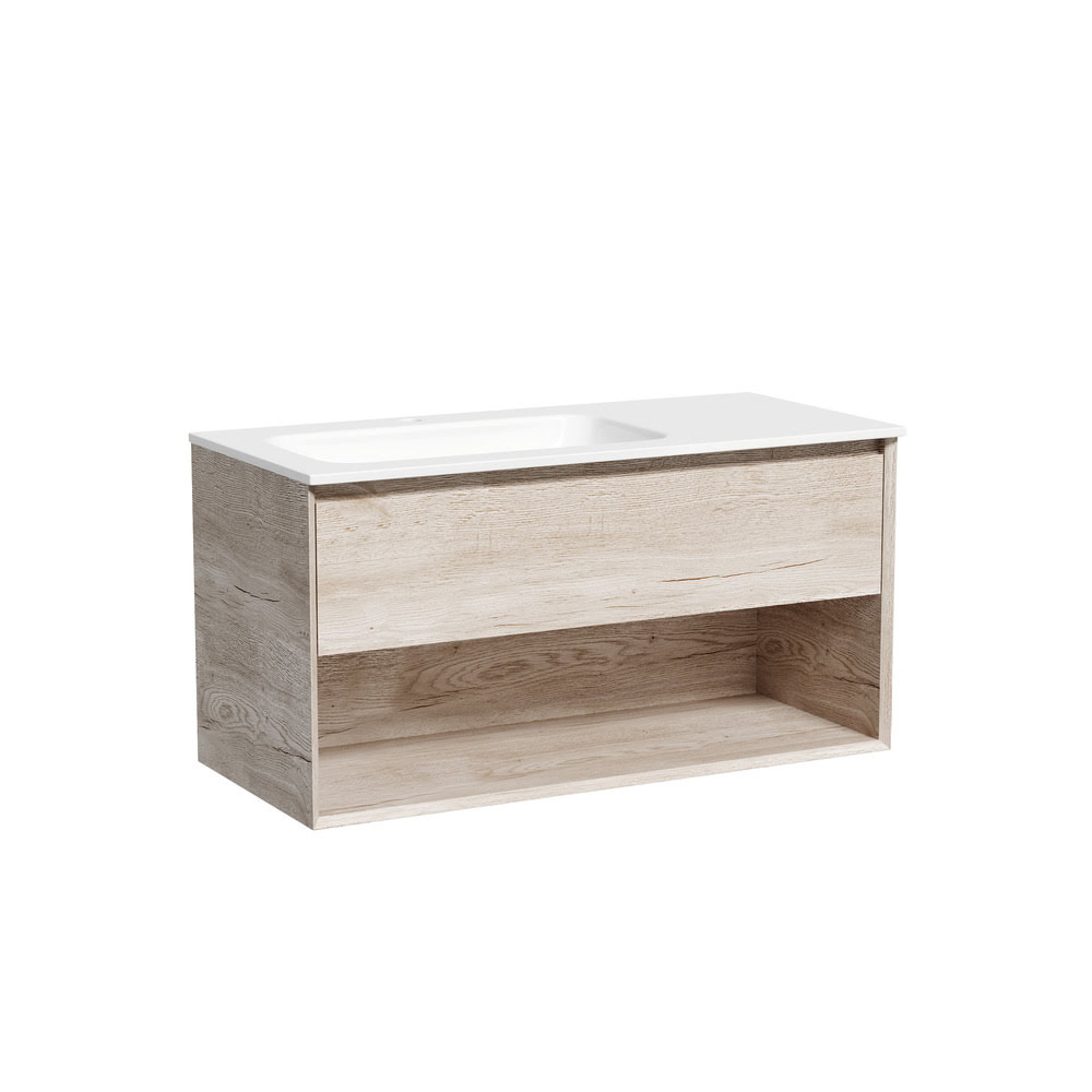 Тумба 100 см левая Marmi 1.0 Дуб галифакс натуральный ПОДВЕСНАЯ Sancos с умывальником CN7014