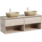 Тумба 140 см Marmi 1.0 Дуб галифакс натуральный ПОДВЕСНАЯ Sancos со столешницей и с раковинами CN6009MC