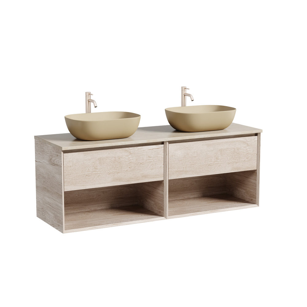 Тумба 140 см Marmi 1.0 Дуб галифакс натуральный ПОДВЕСНАЯ Sancos со столешницей и с раковинами CN6009MC