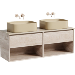 Тумба 140 см Marmi 1.0 Дуб галифакс натуральный ПОДВЕСНАЯ Sancos со столешницей и с раковинами CN6052MC