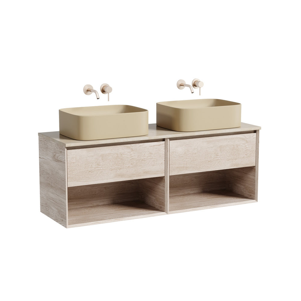 Тумба 140 см Marmi 1.0 Дуб галифакс натуральный ПОДВЕСНАЯ Sancos со столешницей и с раковинами CN6052MC