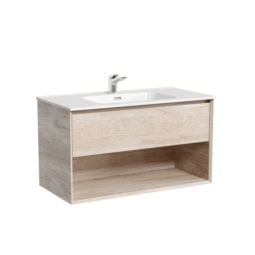 Тумба 90 см Marmi 1.0 Дуб галифакс натуральный ПОДВЕСНАЯ Sancos с умывальником CN7002