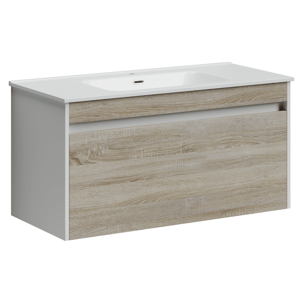 Тумба 100 см Smart ПОДВЕСНАЯ Sancos Дуб бардолино/белый с умывальником CN7003