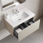 Тумба 90 см SNOB R 1.0 Beige Soft ПОДВЕСНАЯ Sancos с умывальником CN7002 — изображение 5