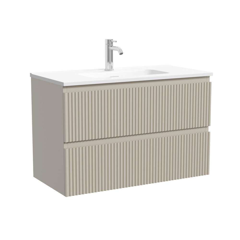 Тумба 80 см ПОДВЕСНАЯ Sancos Сноб Р 390 (Snob R 390) Бежевый матовый (Beige soft) с умывальником CN7026