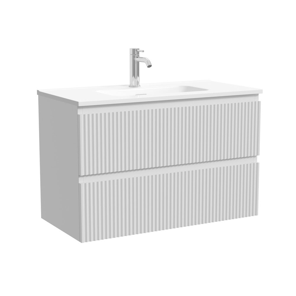 Тумба 90 см ПОДВЕСНАЯ Sancos СНОБ Р 390 (Snob R 390) Белый матовый (Bianco) с умывальником CN7030