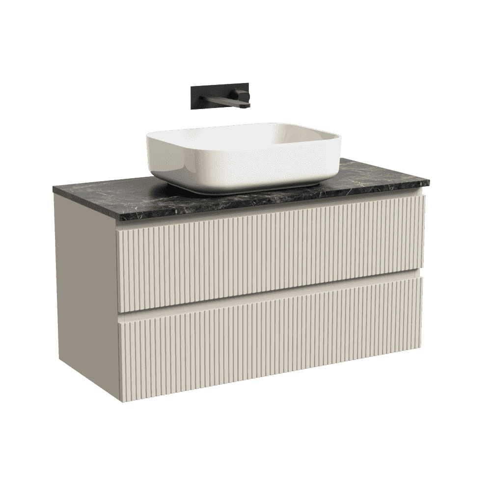 snt100ce_tt100a1_cn6011-1 Тумба 100 см SNOB T Beige Soft ПОДВЕСНАЯ Sancos со столешницей из керамогранита SANCOS TT100A1 и умывальником Element CN6011 — изображение 1
