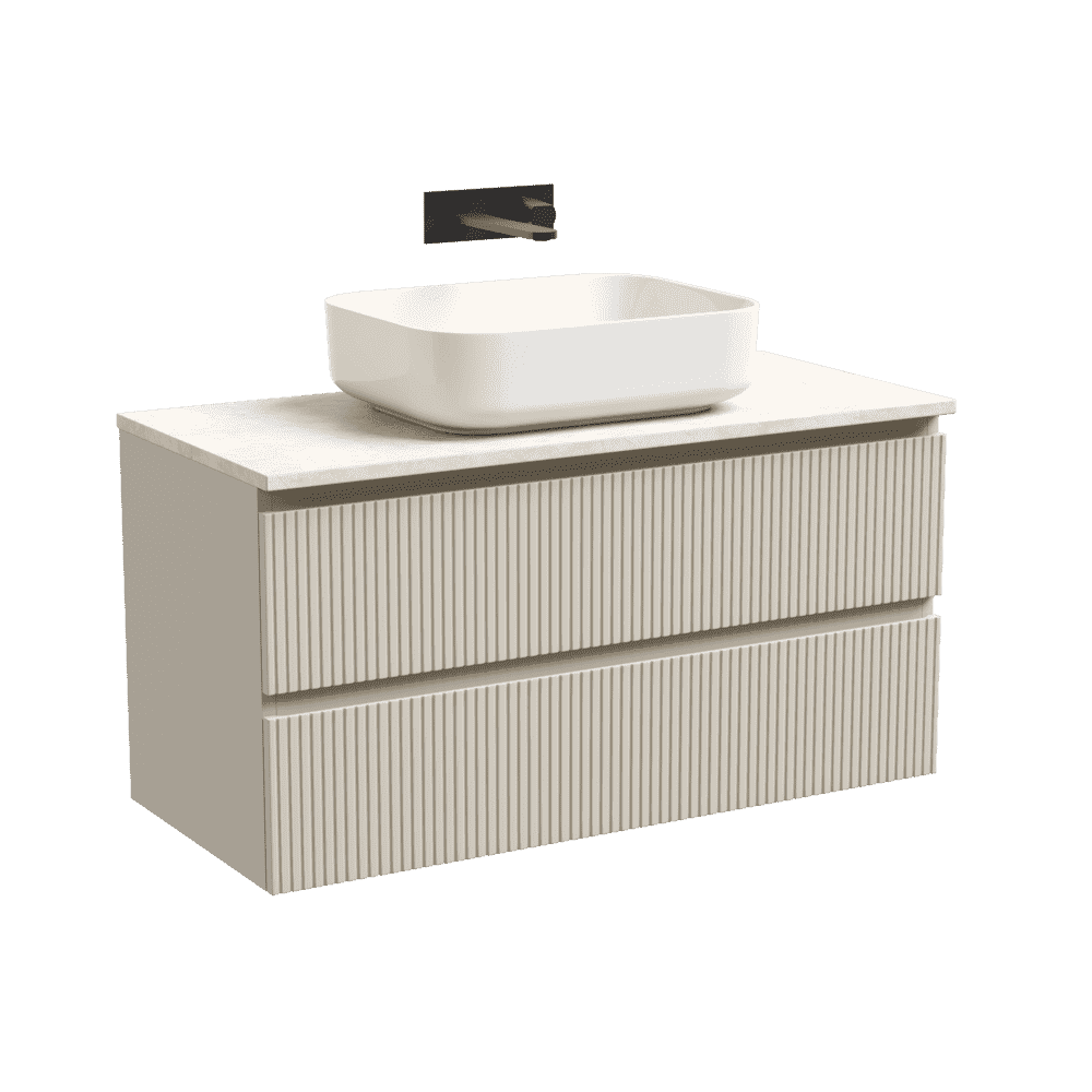 snt100ce_tt100a2_cn6011-1 Тумба 100 см SNOB T Beige Soft ПОДВЕСНАЯ Sancos со столешницей из керамогранита SANCOS TT100A2 и умывальником CN6011 — изображение 1