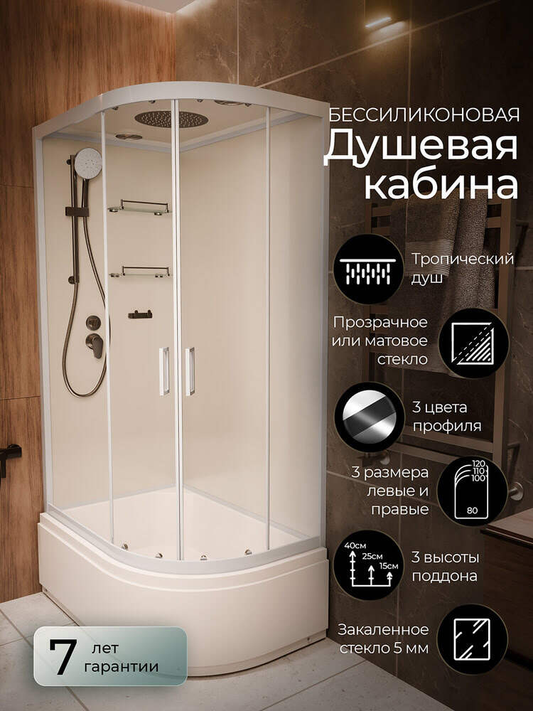 Душевая кабина 120х80х220см F412/2L White левосторонняя высокий поддон прозрачное стекло/Германия