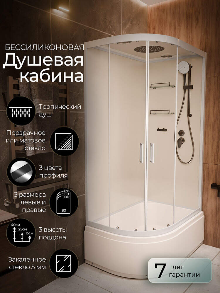 Душевая кабина 120х80х220см F412/2R White правосторонняя высокий поддон прозрачное стекло/Германия