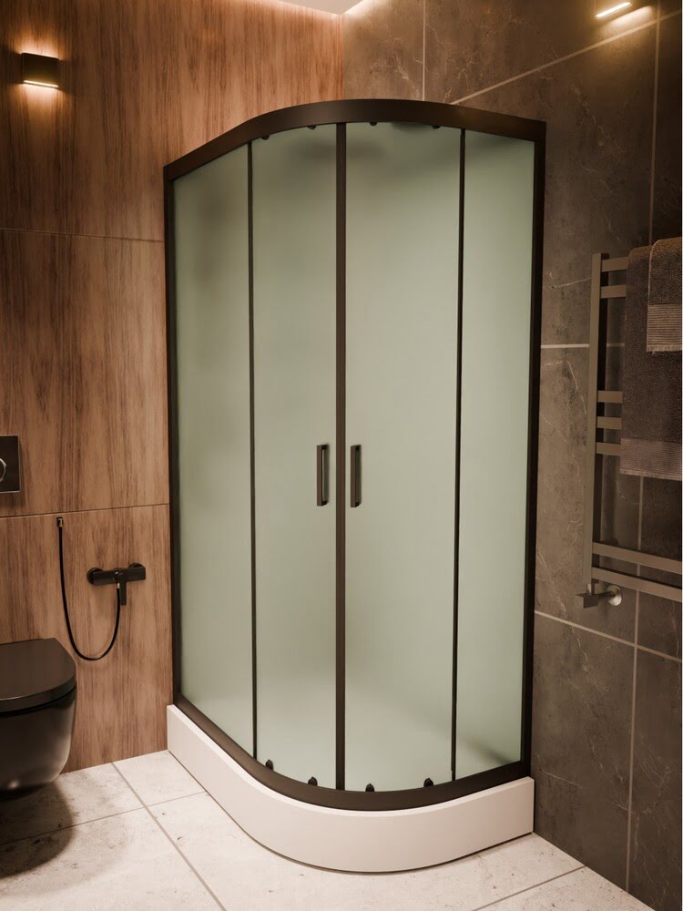 Душевая кабина 100х80х210см F418L M Black Без крыши левосторонняя низкий поддон матовое стекло/Германия