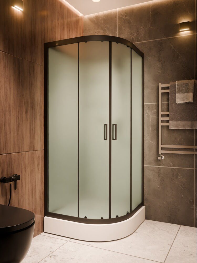 Душевая кабина 100х100х210см Frank F400M Black низкий поддон Без крыши матовое стекло/Германия